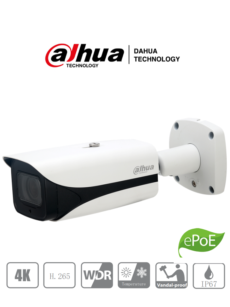 DAHUA IPC-HFW5831E-ZE - Camara IP Bullet 4K / 8 Megapixeles / Lente Motorizado 2.7mm-12 mm/ H.265+/ IP67/ IK10/ WDR/ HLC/ IR 50 Mts/ PoE/ ePoE/ Eco Savy/ #RETAIL