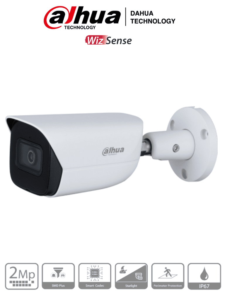 DAHUA HFW3241E-AS - Camara IP Bullet de 2 Megapixeles/ WizSense/ con Microfono Integrado/ Lente de 3.6 mm/ IR de 50 Metros/ SMD Plus/ IP67/ Ranura para MicroSD/ (Producto Demo)