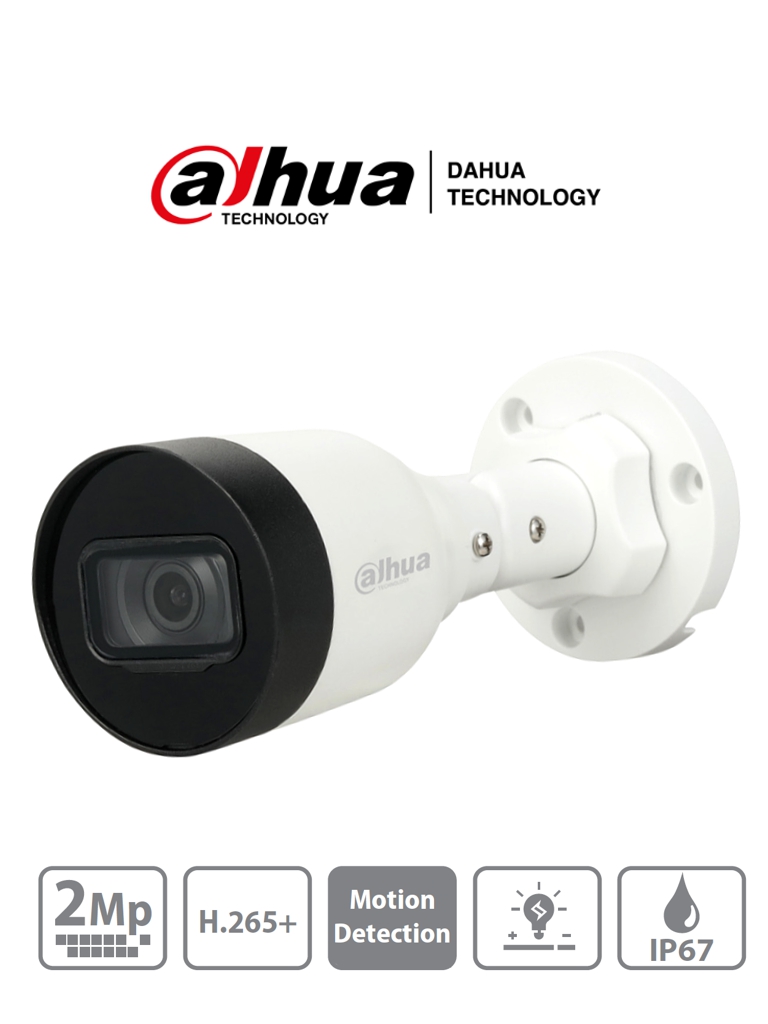 DAHUA IPC-HFW1230S1-S4 - Camara IP Bullet 2 MP/ H.265+/ 20 Fps/ Lente de 2.8mm/ Angulo de 104/ IR DE 30 Mts/ IP67/ PoE/ DWDR/ HLC/