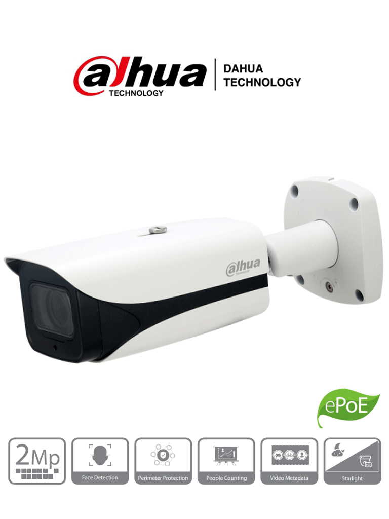 DAHUA IPC-HFW5241E-ZE- Cámara IP Bullet 2 Megapixeles/ Inteligencia Artificial/ H265/ WDR Real 120dB/ Lente Motorizado de 2.7 mm a 13.5 mm/ IR de 50 Mts/Detección de Rostros/ Protección Perimetral/ E&S de Alarmas y Audio/ IP67/ IK10/ PoE/