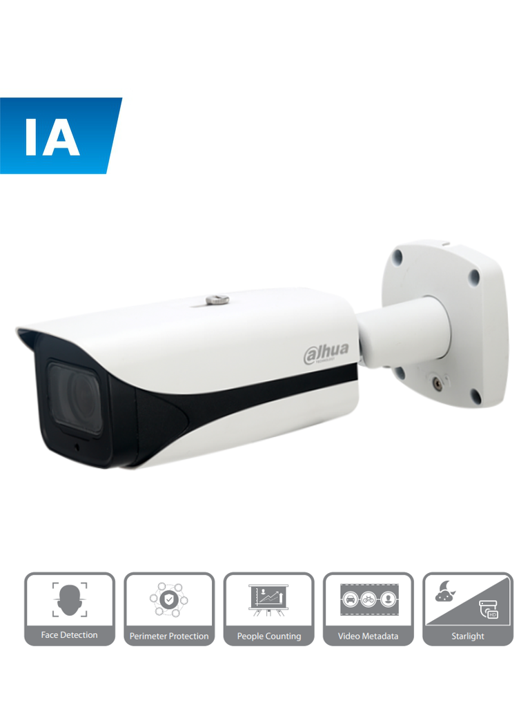 DAHUA IPC-HFW5442E-ZE - Camara IP Bullet de 4 Megapixeles/ Inteligencia Artificial/ H.265+/ WDR 140 dB/ Lente Motorizado de 2.7 a 12mm/ IR 50 Mts/ Deteccion de Rostros/ Protección Perimetral/ Conteo de Personas/ IP67/ IK10/ ePoE