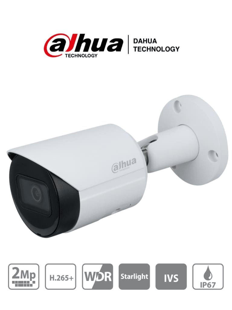 DAHUA IPC-HFW2231S-S-S2 - Camara IP Bullet de 2 Megapixeles/ Lente de 2.8mm/ 106 Grados de Apertura/ 30 Mts de IR/ Starlight/ WDR Real 120dB/ Ranura MicroSD/ IP67/PoE/ Videoanaliticos con IVS/ Metálica/