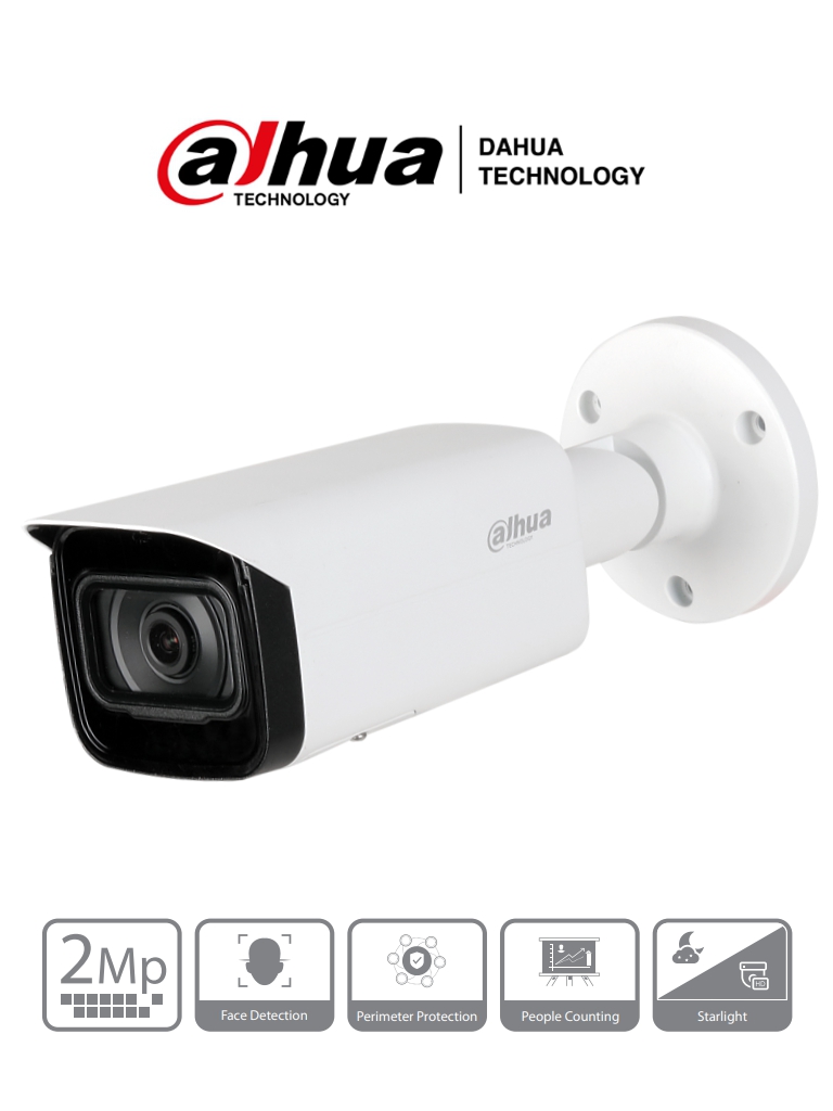 DAHUA IPC-HFW5241TN-S - Camara IP Bullet de 2 Megapixeles/ IA/ Lente de 3.6 mm/ H.265/ IR 80 Mts/ Detección de Rostros/ Protección Perimetral/ Ranura para MicroSD/ IP67/ IK10/ PoE #RETAIL