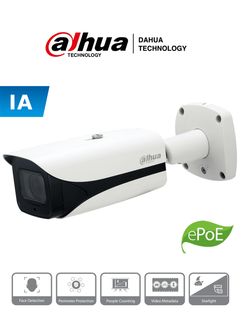 DAHUA IPC-HFW5241E-Z12E - Camara Zoom IP Bullet de 2 Megapixeles/ Wizmind/ Lente Motorizado de 5.3 a 64 mm (Zoom Optico de 12X)/ IR de 150 Mts/ Detección de Rostros y SMD Plus/ 2&1 E&S de Alarma/ E&S Audio/ Ranura MicroSD/ IP67/ IK10/ WDR Real/