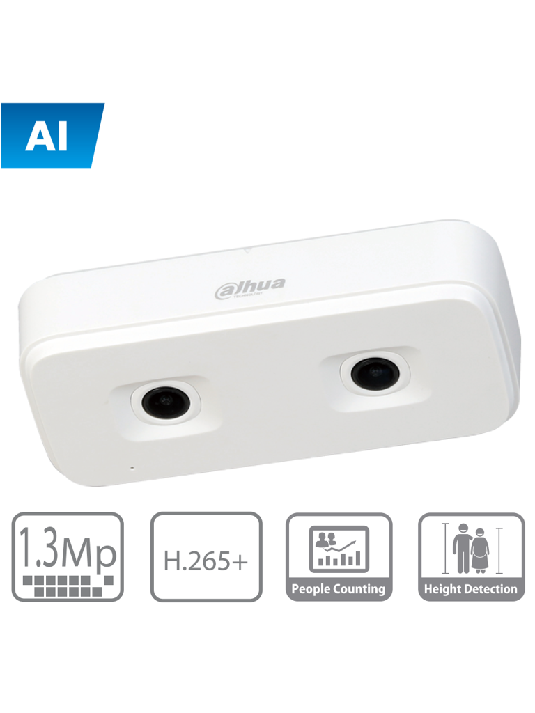 DAHUA HD4140X3D - Camara IP dual para conteo de personas / IA / H.265+ / 1,3 Megapixeles / MICRO SD / IP54 / PoE/