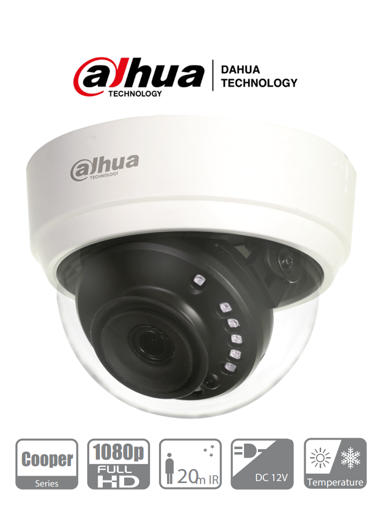 DAHUA COOPER D1A2128 - Camara Domo HDCVI 1080p/ 103 Grados de Apertura/ Lente de 2.8 mm/ IR 20 Mts/ Uso Interior/ TVI AHD Y CVBS