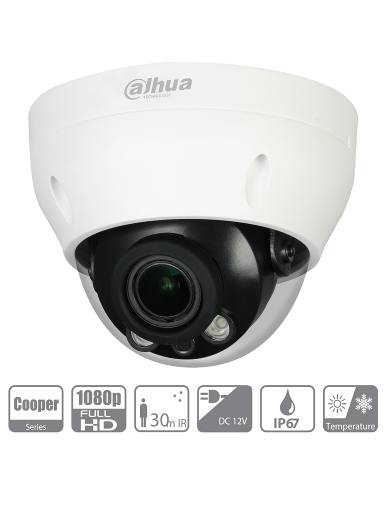 DAHUA COOPER D3A21-VF - Camara Domo Varifocal de 2 Megapixeles/ Lente de 2.7 a 12mm/ IR de 30 Mts/ IP67/ DWDR/ BLC/ HCL/