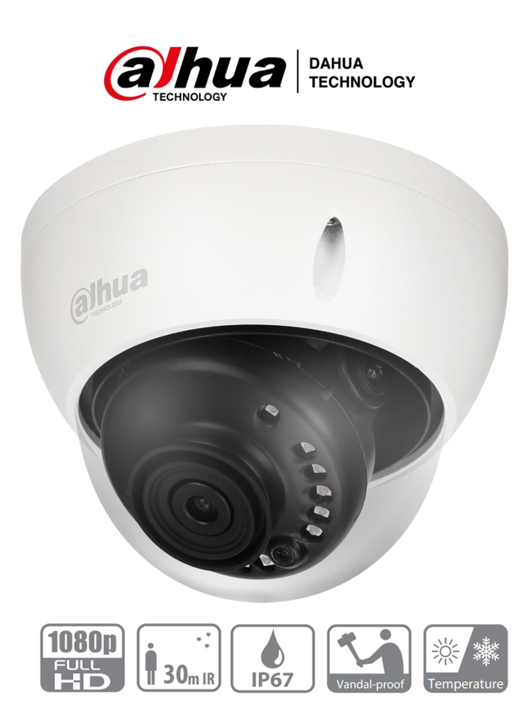 DAHUA HAC-HDBW1200E-28- Camara Domo de 2 Megapixeles Antivandalica/ 1080p/ Lente 2.8 mm/ 115 Grados de Apertura/ IR de 30 Metros/ Proteccion IK10/ Uso Exterior IP67/ Soporta: HDCVI/TVI/AHD y CVBS/