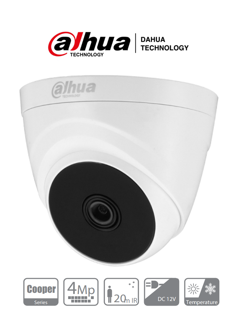 DAHUA COOPER T1A41-28 - Camara Domo HDCVI 4 MP/ Lente 2.8 mm/ Smart IR 20 Mts/ 97 Grados/ Interior/ TVI/AHD/CBVS