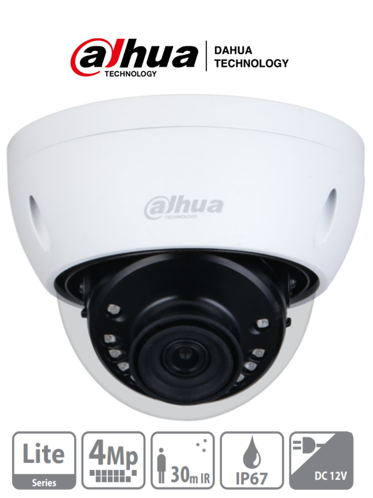 DAHUA HDBW1400E-28 - Camara Domo 4 Megapíxeles Antivandalica/ Lente 2.8 mm/ 105 Grados de Apertura/ IR de 30 Mts/ IP67/ IK10/