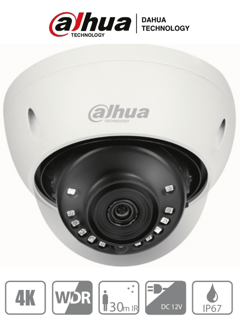 DAHUA HDBW1801E - Camara Domo Antivandalica 4k/ 8 Megapixeles/ Lente de 2.8 mm/ 105 Grados de Apertura/ Metalica/ WDR Real de 120 dB/ IR de 30 Mts/ IK10/ IP67/ Soporta: HDCVI, TVI, AHD Y CBVS/