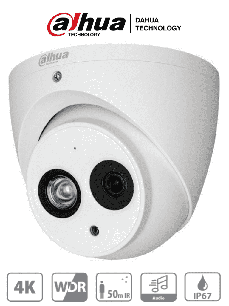 DAHUA HAC-HDW1801EM-A-36 - Camara Domo 4k/ 8 Megapixeles/ Metalica/ Microfono Integrado/ Lente de 3.6 mm/ IR de 50 Metros/ WDR Real de 120 dB/ IP67/ Soporta: CVI/CVBS/AHD/TVI/