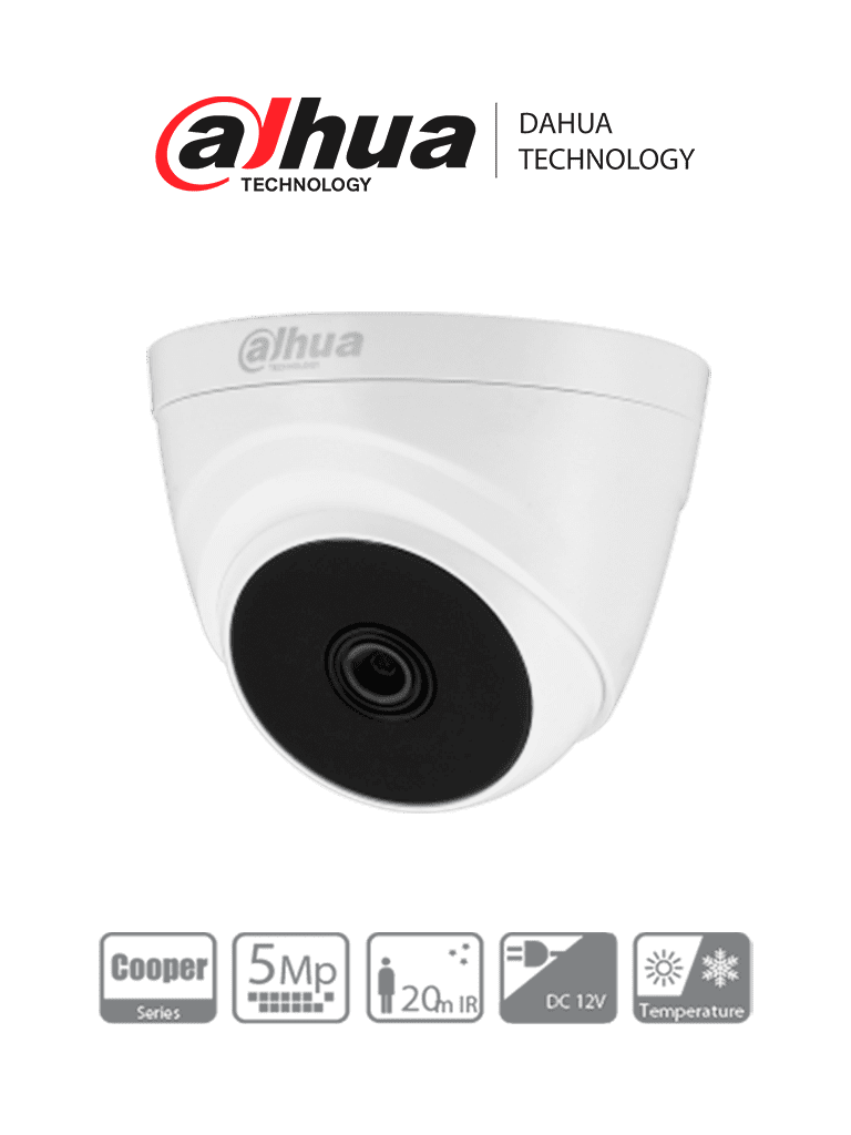 DAHUA T1A51-28 Camara Domo de 5 Megapixeles/ Lente de 2.8mm/ 106 Grados de Apertura/ IR de 20 Mts/ Uso Interior/ Soporta HDCVI/AHD/TVI y CBVS/