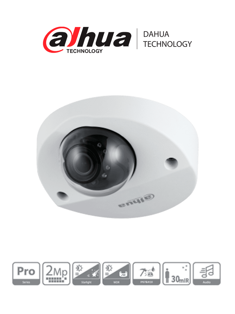 DAHUA HAC-HDBW2241F-A - Camara Domo Antivandalica/ 2 Megapixeles/ Super Adapt/ Lente de 2.8 mm/ 109 Grados de Apertura/ WDR de 130 dB/ IR de 30 Mts/ Microfono Integrado/ IK10/ IP67/