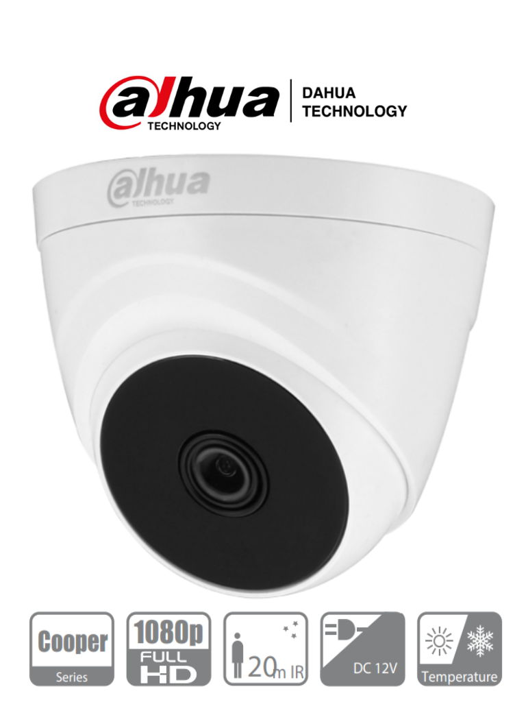 DAHUA T1A21-28 - Camara Domo 1080p/ Lente 2.8 mm / 103 Grados de Apertura/ Smart ir 20 Mts/ Uso Interior/ CVI/TVI/AHD/CBVS/