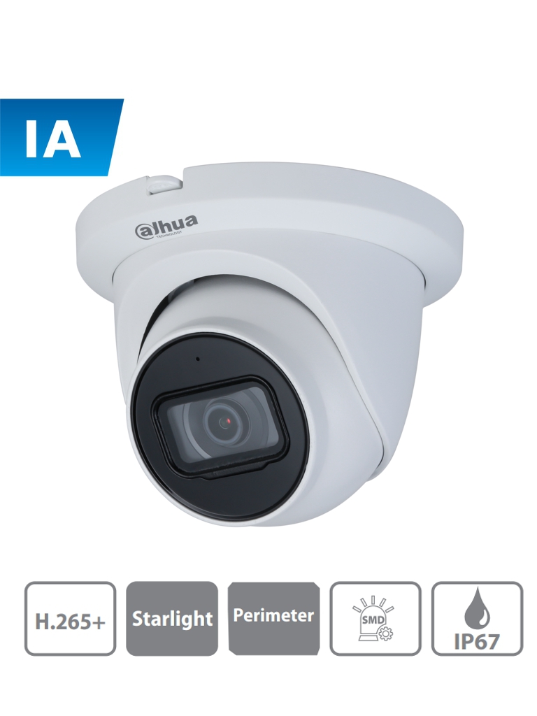 DAHUA IPC-HDW3441TMN-AS - Camara IP Domo de 4 Megapixeles/ Lente de 2.8 mm/ 103 Grados de Apertura/ Micrófono Integrado/ WizSense/ IP67/ WDR/ Ranura para MicroSD/ IR de 50 Metros/ IP67/ PoE/ SMD Plus/ Inteligencia Artificial/