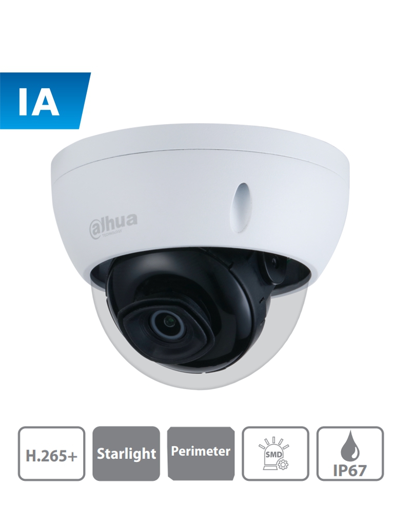 DAHUA IPC-HDBW3441E-AS - Camara IP Domo Antivandalica de 4 Megapixeles/ WizSense/ Lente de 2.8mm/ 103 Grados de Apertura/ IR de 50 Metros/ 1&1 E&S de Aalarmas y Audio/ Metalica/ IP67/IK10/ Ranura para MicroSD/ SMD Plus/ PoE/ WDR Real/