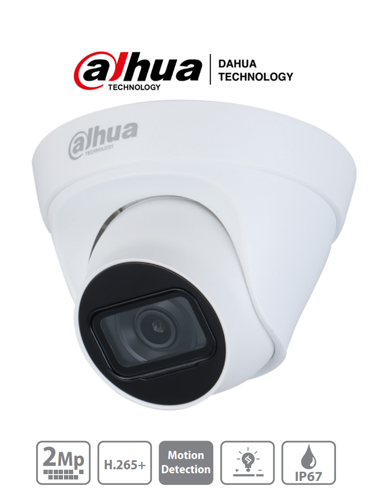 DAHUA IPC-HDW1230T1-S4 - Camara IP Domo de 2 MP/ H.265+/ 105 Grados de Apertura/ Lente de 2.8mm/ IR de 30 Mts/ IP67/ DWDR/ 3D DNR/ HLC/ BLC/