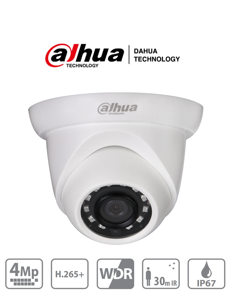 DAHUA IPC-HDW1431S - Cámara IP Domo de 4 Megapixeles/ H.265/ WDR Real/ Lente de 2.8 mm/ IR de 30 Mts/ IP67/ Poe