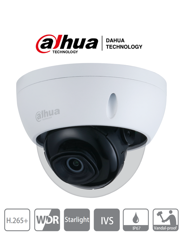 DAHUA IPC-HDBW2831E-S-S2 -Cámara IP Domo Antivandalica 4k/ 8 Megapixeles/ Lente de 2.8mm/ 105 Grados de Apertura/ H.265+/ WDR Real de 120 dB/ IR de 30 Mts/ Videoanaliticos con IVS/ IP67/ IK10/ PoE/ Ranura para MicroSD/