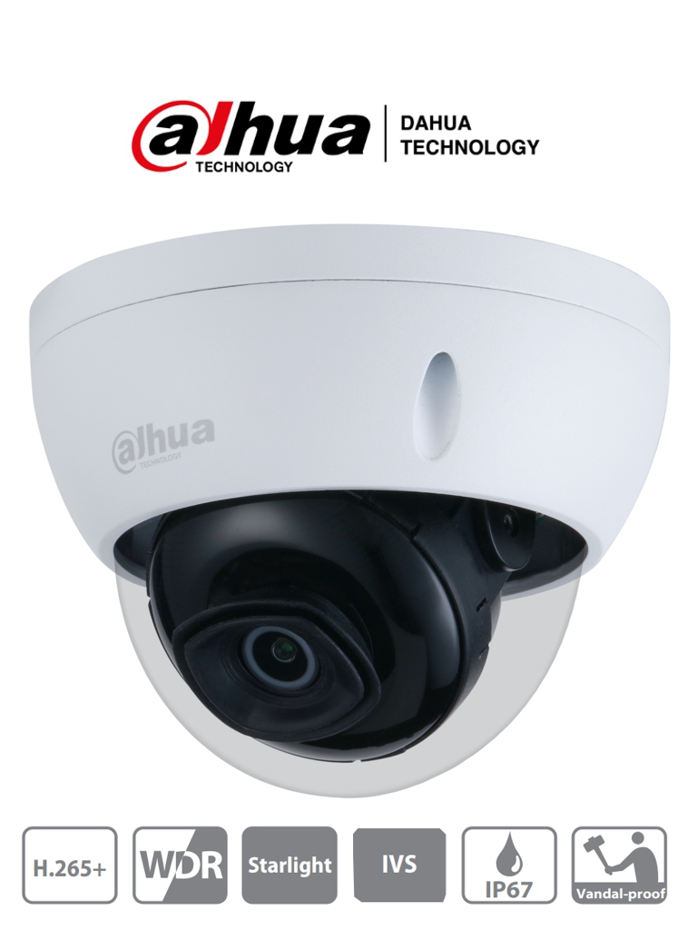 DAHUA IPC-HDBW2231E-S-S2 - Cámara IP Domo Antivandálica de 2 Megapixeles/ Lente de 2.8mm/ 106 Grados de Apertura/ Metalica/ IR 30 de Mts/ WDR Real de 120 dB/ Ranura para MicroSD/ IP67/ IK10/ Videoanaliticos con IVS/