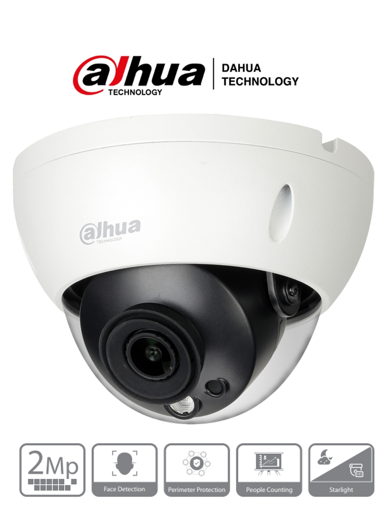 DAHUA IPC-HDBW5241R-S -Camara IP Domo Antivandalica de 2 Megapixeles/ IA/ Lente de 2.8mm/ H.265/ IR 50 Mts/ Face Detection/ Protección Perimetral/ MicroSD/ IP67/ IK10/