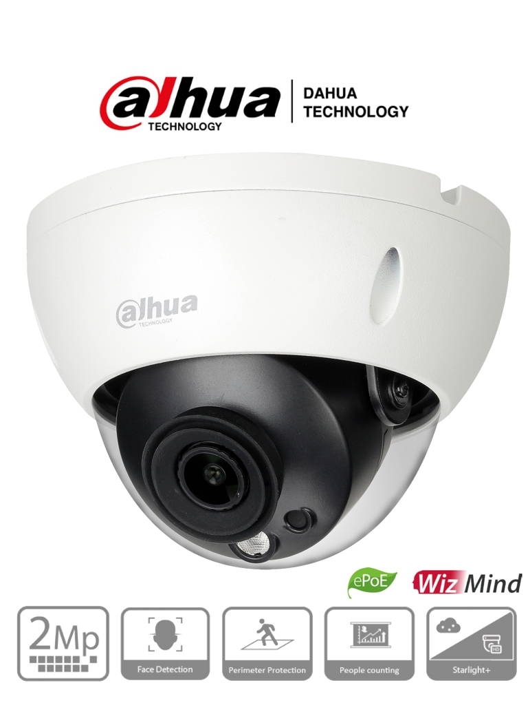 DAHUA IPC-HDBW5241RN-ASE - Cámara IP Domo 2 Megapixeles/ con IA/ Lente de 2.8mm/ H.265/ Detección de Rostros/ IR 50 Metros/ E&S De Alarma y Audio/ Ranura para MicroSD/ IP67/ IK10/ #RETAIL #ÉxitosDahua