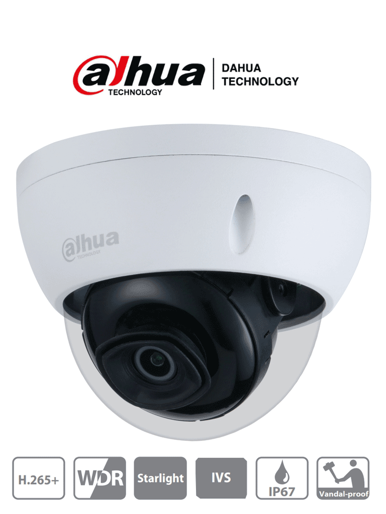 DAHUA IPC-HDBW2431E-S-S2 - Cámara IP Domo Antivandalica de 4 Megapixeles/ Lente de 2.8mm/ 106 Grados de Apertura/ IR 30 Mts/ WDR Real/ Ranura para MicroSD/ IP67/ IK10