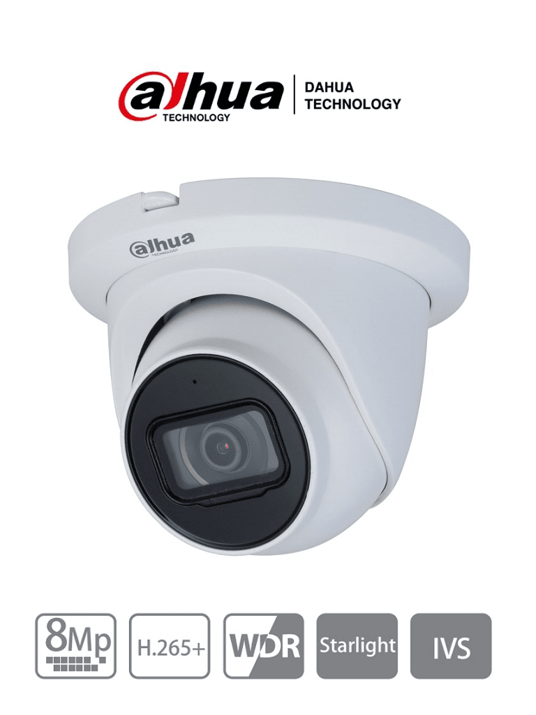 DAHUA IPC-HDW2831TM-AS-S2 - Cámara IP Domo con 4k/ 8 Megapixeles/ Lente de 2.8mm/ 105 Grados de Apertura/ IR de 30 Mts/ H.265/ Microfono Integrado/WDR Real de 120 dB/ IP67/ PoE/ Videoanaliticos con IVS/ Ranura para MicroSD/