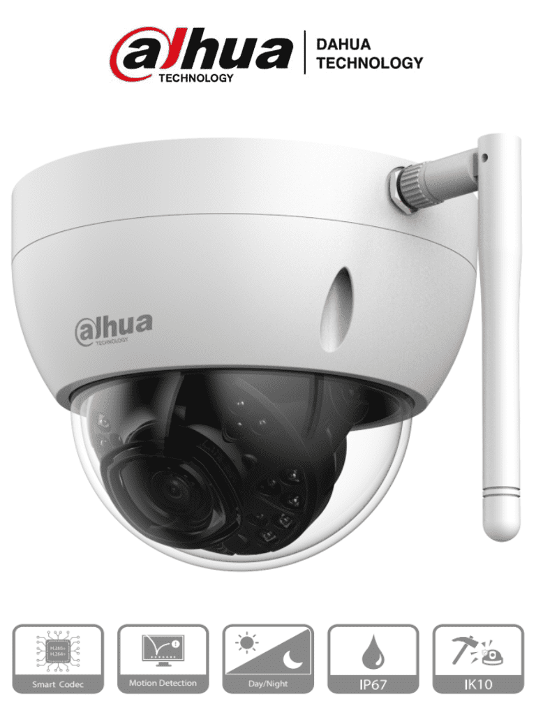 DAHUA IPC-HDBW1435E-W-S2 - Camara IP Domo Wifi de 4 Megapixeles/ Lente de 2.8mm/ 97 Grados de Apertura/ IR de 30 Mts/ Ranura para MicroSD/ IP67/ Antivandalica IK10/ DWDR/ BLC/ HLC