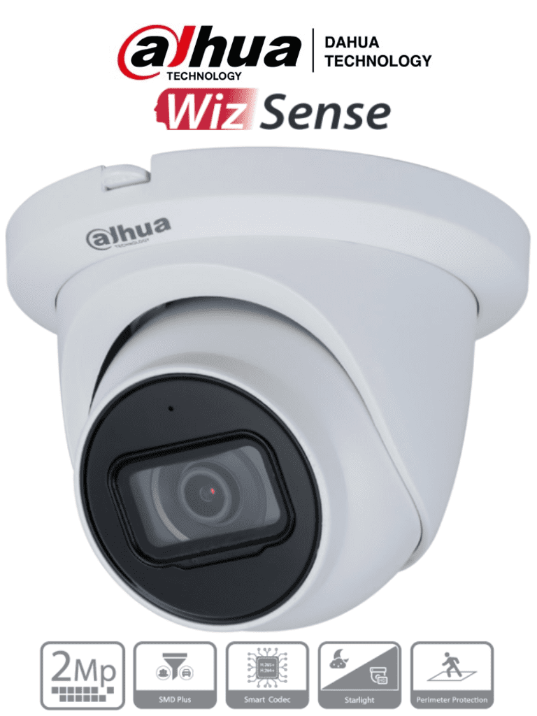 DAHUA IPC-HDW3241TM-AS - Cámara IP Domo de 2 Megapixeles/ WizSense/ Lente de 2.8 mm/ 106 Grados de Apertura/ H.265+/ IR de 50 Mts/ Microfono Integrado/ Video Analiticos con SMD Plus/ WDR Real/ IP67/ Ranura para MicroSD/ PoE/