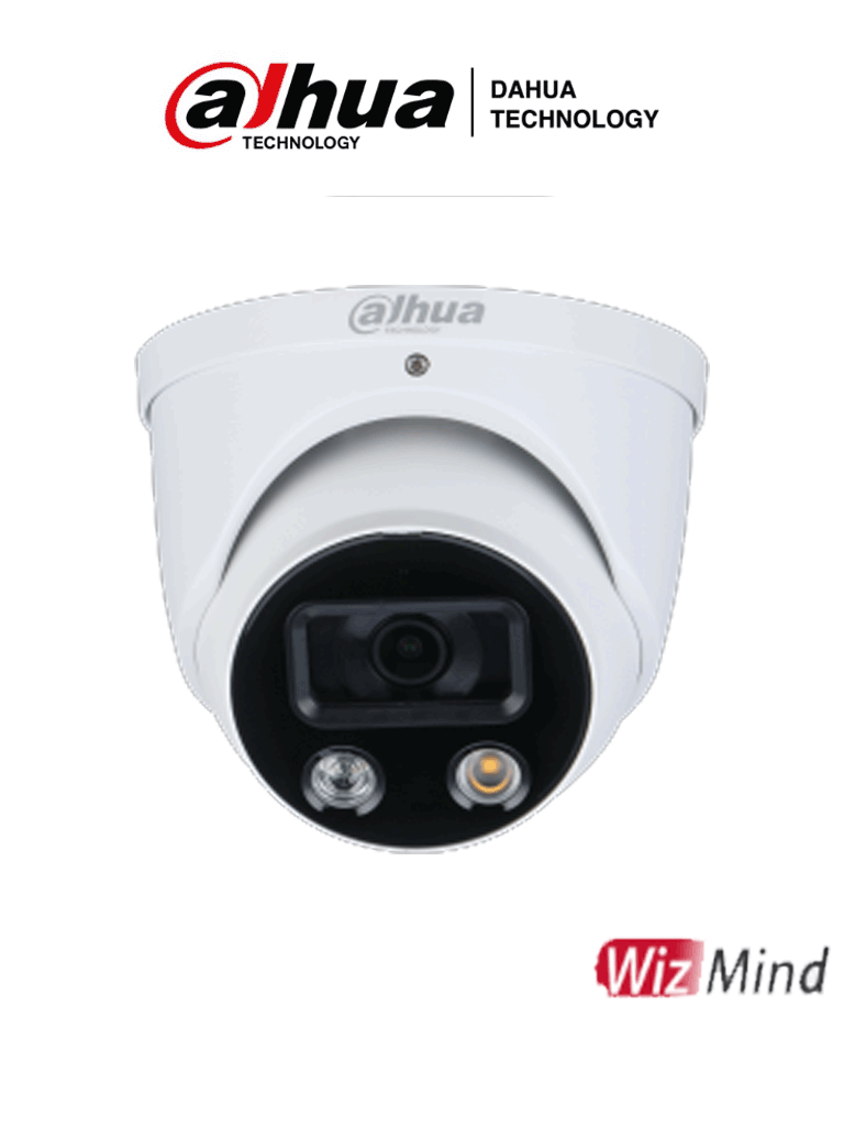 DAHUA IPC-HDW3449HN-AS-PV - Cámara IP Domo TiOC de 4 Megapixeles/ WizSense/ Disuasión activa/ Lente de 2.8mm/ H.265/ Inteligencia Artificial/ Leds de 30 Mts/ Micrófono Integrado/ Altavoz Integrado/ IP67/ PoE/ #ÉxitosDahua