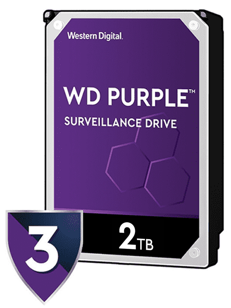 WESTERN WD20PURZ - Disco Duro de 2TB Purple/ Especial Para Videovigilancia/ Trabajo 24/7/ Interface: Sata 6 Gb/s/ Hasta 64 Cámaras/ Hasta 8 Bahías de Discos Duros/ 3 Años de Garantía/