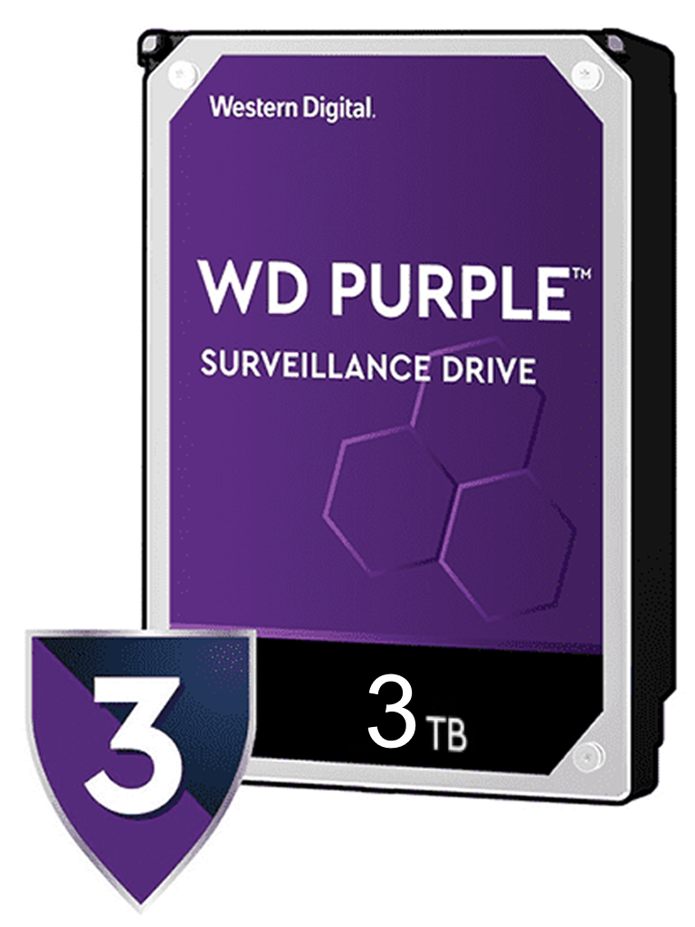 WESTERN WD30PURZ - Disco Duro de 3TB Purple/ Especial para Videovigilancia/ Trabajo 24/7/ Interface: Sata 6 Gb/s/ Hasta 64 Cámaras/ Hasta 8 Bahías de Discos Duros/ 3 Años de Garantía/