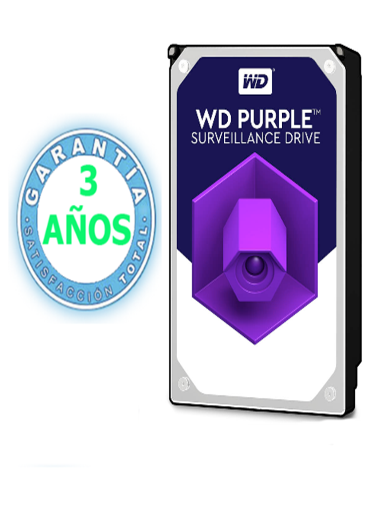 WESTERN WD42PURZ - Disco Duro de 4TB Purple/ Especial para Videovigilancia/ Trabajo 24/7/ Interface: Sata 6 Gb/s/ Hasta 64 Cámaras/ Hasta 16 Bahías de Discos Duros/ 3 Años de Garantía/