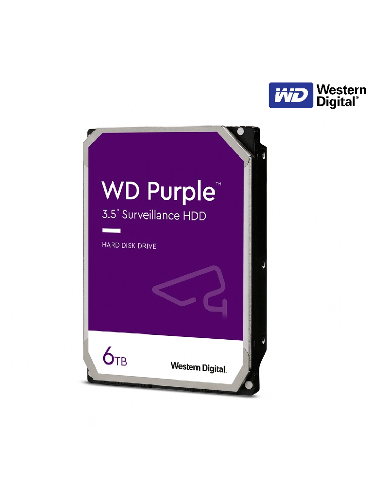 WESTERN WD62PURZ - Disco Duro de 6 TB Purple/ Especial para Videovigilancia/ Trabajo 24/7/ Interface: Sata 6 Gb/s/ Hasta 64 Cámaras/ Hasta 16 Bahías de Discos Duros/ 3 Años de Garantía/