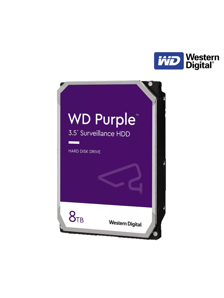 WESTERN WD84PURZ - Disco Duro de 8 TB Purple/ Especial para Videovigilancia/ Trabajo 24/7/ Interface: Sata 6 Gb/s/ Hasta 64 Cámaras/ Hasta 16 Bahías de Discos Duros/