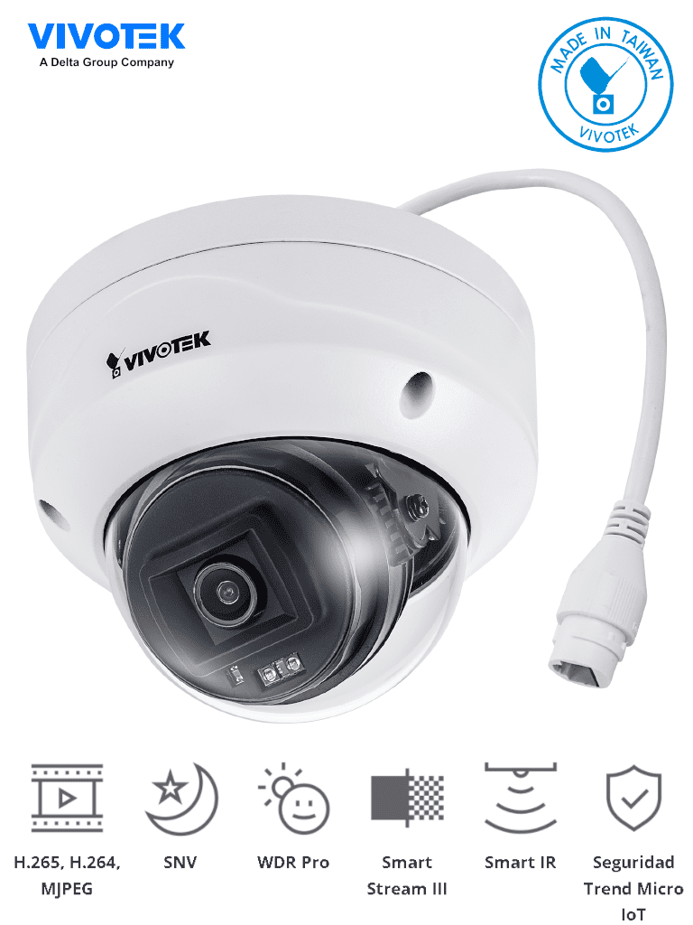 VIVOTEK FD9380-H - Camara IP domo exterior 5 Megapixeles/ H265/Lente 2.8mm/ Smart IR 30mts/ WDR Pro/ Visión SNV/ Ciberseguridad Trend Micro/ Smart Stream III/ Ranura para MicroSD/SDHC/SDXC/ Protección IP66, IK10/ NDAA/ONVIF