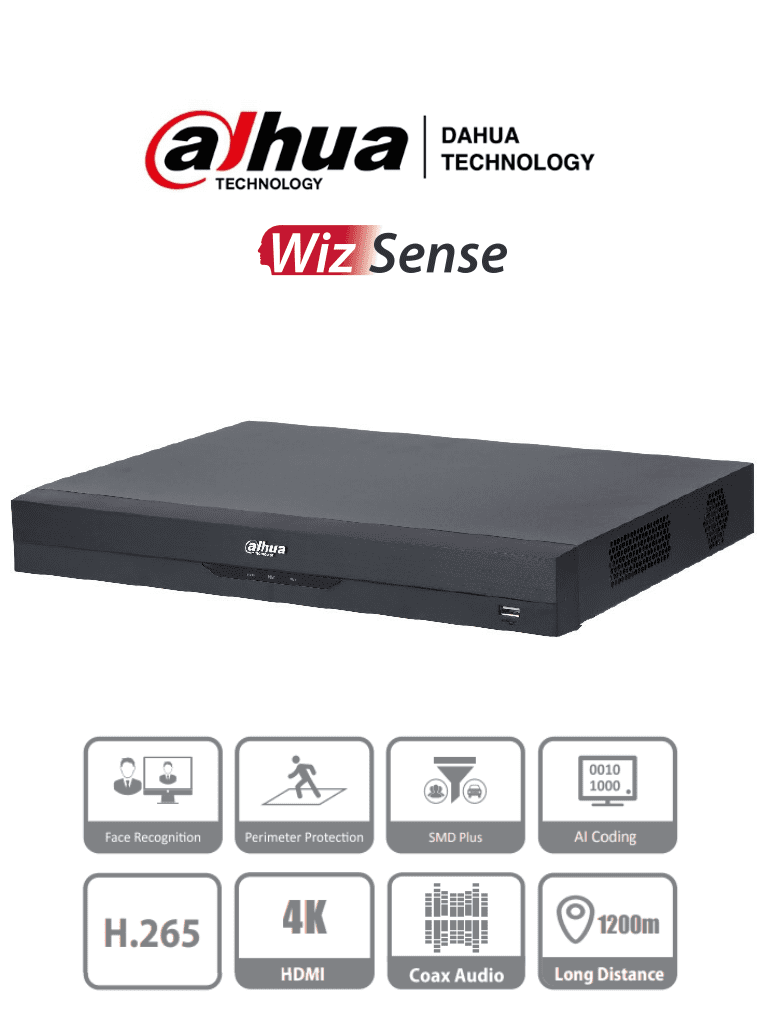 DAHUA DH-XVR5232AN-I2 - DVR de 32 Canales de 5 Megapixeles N/ 1080p/ WizSense/ H.265+/ 2 Canales de Reconocimiento Facial/ Hasta 32 Canales IP (32 Canales Totales)/ SMD Plus/ Protección Perimetral/ 2 Puertos SATA Hasta 20 TB/ IoT&POS/