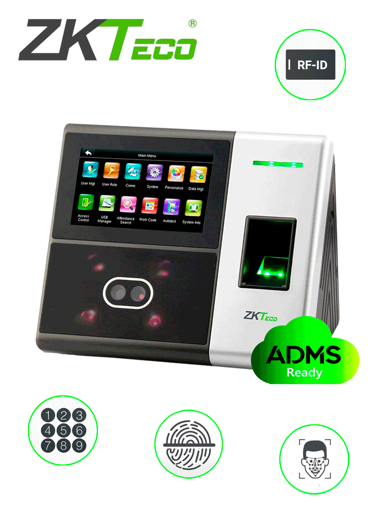 ZKTECO SFACE900ID - Control de Acceso y Asistencia / 3000 Rostro / 4000 Huellas / 10 000 Tarjetas ID / TCPIP / USB / #SinContacto