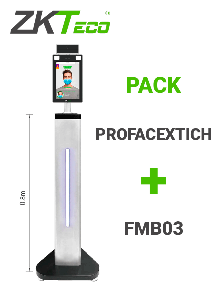 ZKTECO ProfaceXFMBPak - Terminal de Control de Acceso y Asistencia Facial y Palma con Medición de Temperatura y Detección de Cubrebocas / 30 000 Rostros / 5 000 Palmas / Incluye Pedestal FMB03 de Altura de 83.2 cm / #MTD /