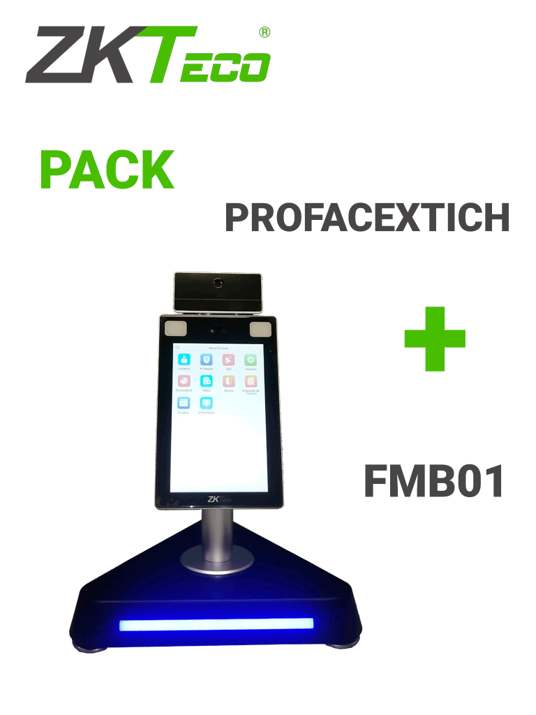 ZKTECO ProfaceXFMB01Pak - Terminal de Control de Acceso y Asistencia Facial y Palma con Medición de Temperatura y Detección de Cubrebocas / 30 000 Rostros / 5 000 Palmas / Incluye Pedestal de Escritorio FMB01 / #MTD /