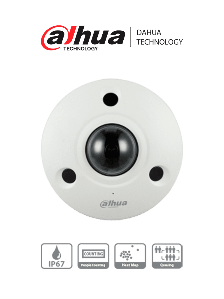 DAHUA IPC-EBW81242 - Camara IP Domo Fisheye Antivandalica 4K/ 12 Megapixeles/ Vision 360 grados/ H265/+ Audio/ IP67/ IK10/ HEAT MAP/ PoE/Conteo de Personas/ Ranura MicroSD/ #Proyectos