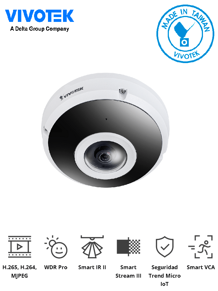 VIVOTEK FE9391-EHV-v2 - Camara IP fisheye exterior 12 Megapixeles/Panoramica 360º/ Smart IR II 20mts/ WDR Pro/ Smart Motion/ Smart VCA/ Smart stream III/ Microfono integrado/ Ciberseguridad Trend Micro/ Proteccion IP66,IK10,Nema4X/ Vision SNV/ NDAA/ONVIF