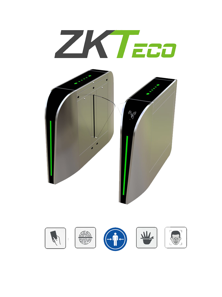 ZKTECO FBL300 - Barrera Peatonal Retraible / Bidireccional / Acero SUS304 / Aleta de Acrílico / 110V / 35 Personas x Min / Carril 60 cm / Exterior Protegido / 2 millones de Ciclos / Infrarrojos de Seguridad / No cuenta con Lectores y Panel