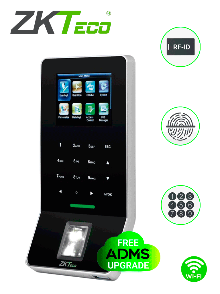 ZKTECO F22ID - Control de Acceso y Asistencia / 3000 Huellas / 5000 Tarjetas ID / Teclado Táctil / Sensor de Huella SILK ID / Conexión TCPIP / WiFi / ADMS Gratis / Compatible con Biotime PRO