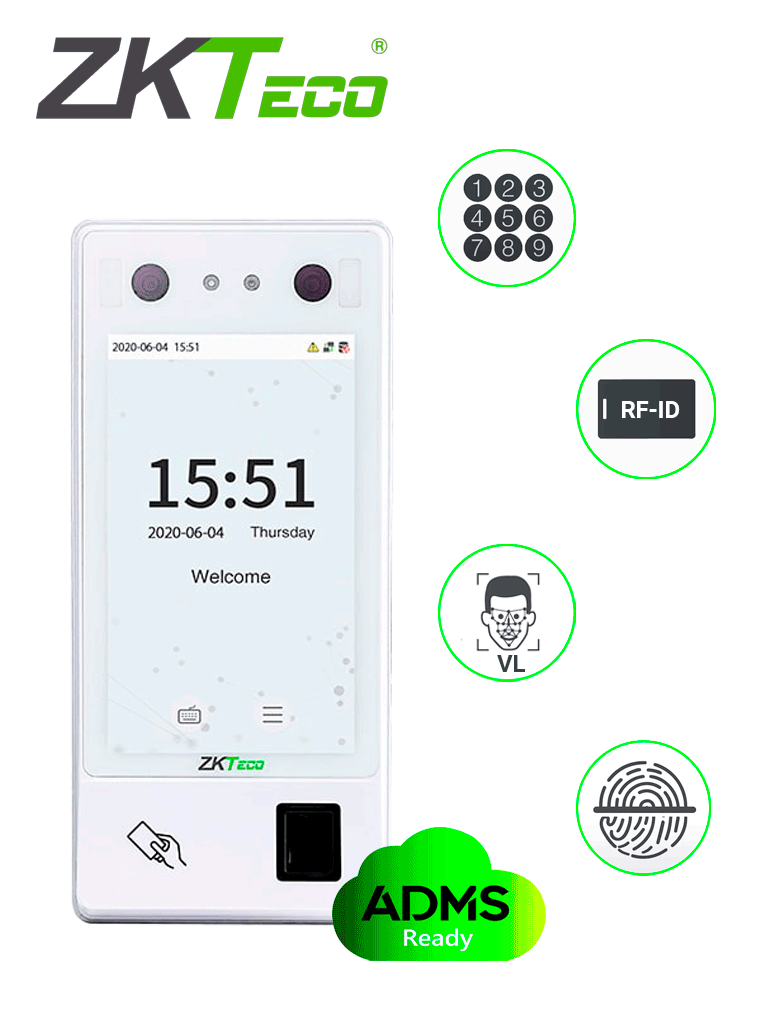 ZKTECO G4L - Control de Acceso y Asistencia de Reconocimiento Facial Visible Light / Green Label / 10000 Huellas / 10000 Tarjetas ID / 10000 Rostros / 1,000 000 de Eventos / #MTD / #Exitosos /