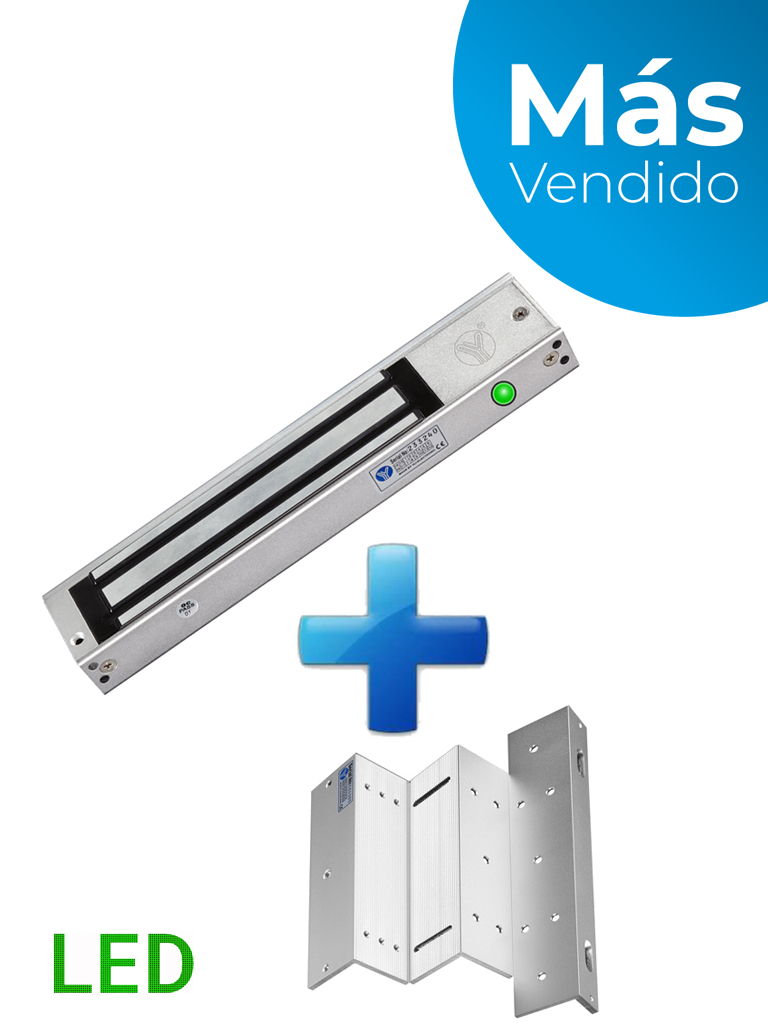 YLI YM280NLEDPAK - Paquete de cerradura magnética con indicador LED de 280 Kg o 600 Lb de sujeción/ incluye soporte MBK280NZL para su instalación