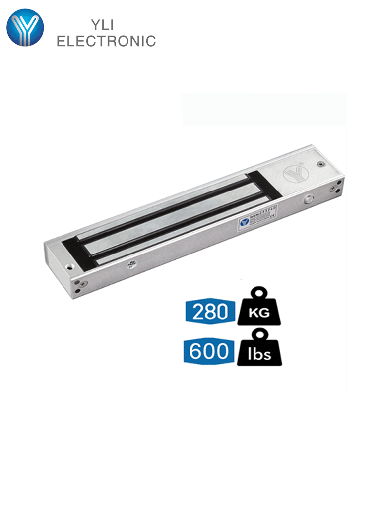 YLI YM280N - Cerradura Magnética para Control de Acceso / Fuerza de Sujeción de 280 Kg (600 Lb) / Para puertas de madera, vidrio y metálicas