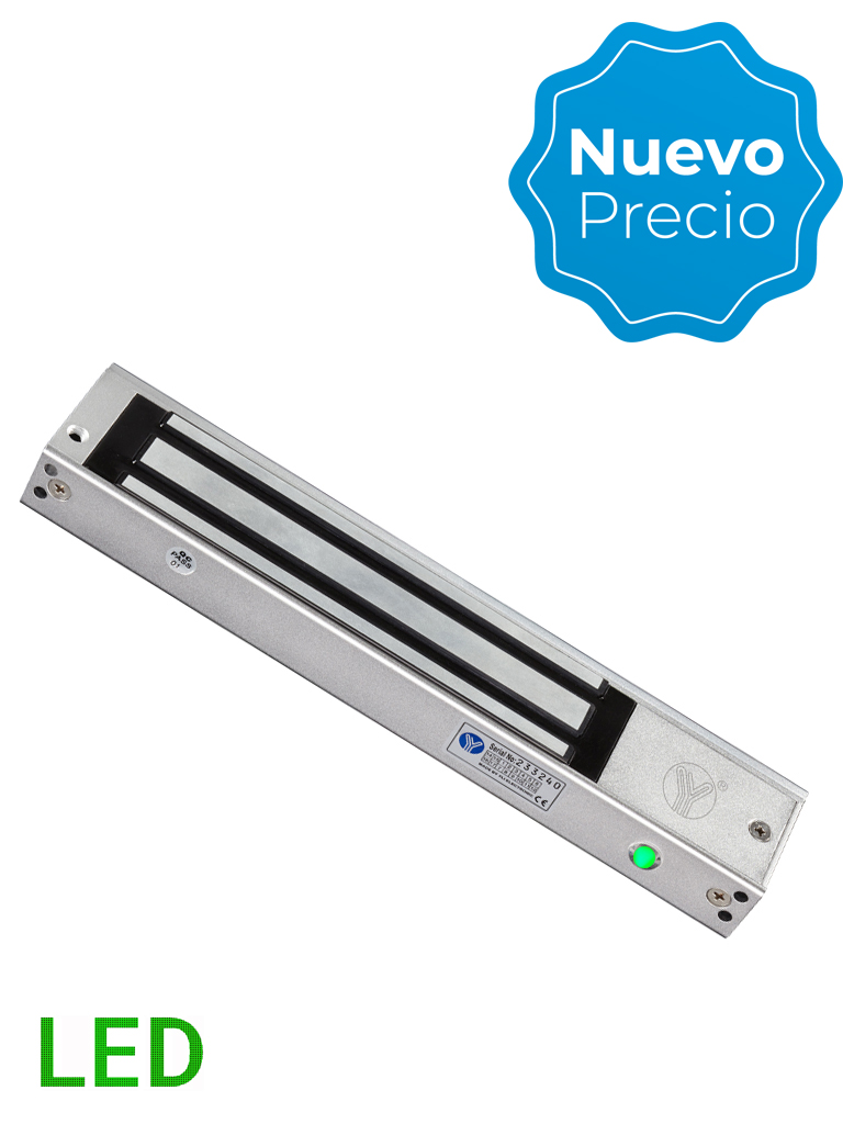 YLI YM280NLED - Chapa magnética de 280 Kg con indicador LED de apertura y cierre / 600 Lb / Voltaje dual / Para puertas de madera, vidrio y metálicas